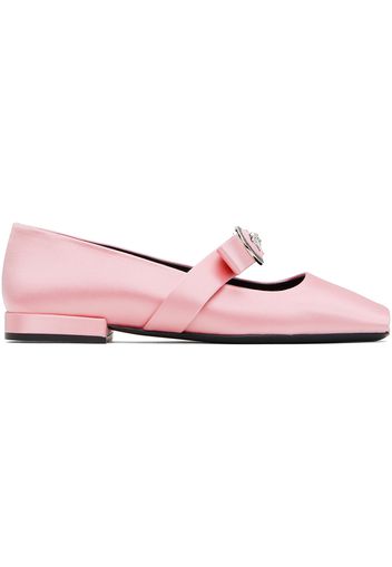 Versace Pink Gianni Ribbon Open Satin Ballerina Flats