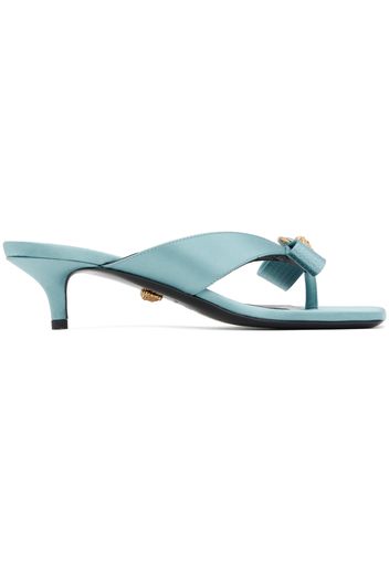 Versace Blue Gianni Ribbon Low Satin Mules