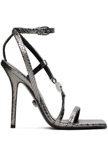 Versace Gunmetal Crystal Medusa '95 Heeled Sandals