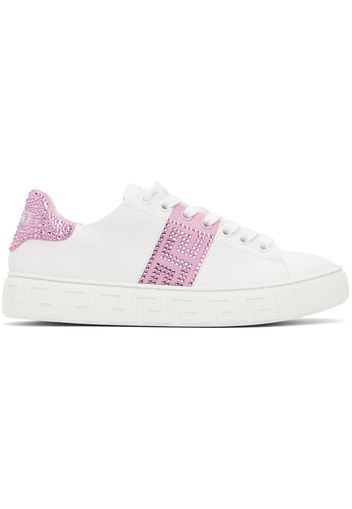 Versace White & Pink Crystal Greca Sneakers