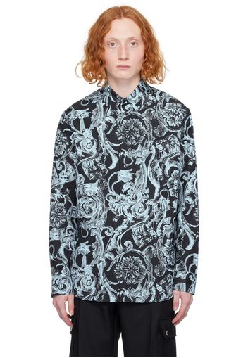 Versace Navy & Blue Barocco Stencil Shirt