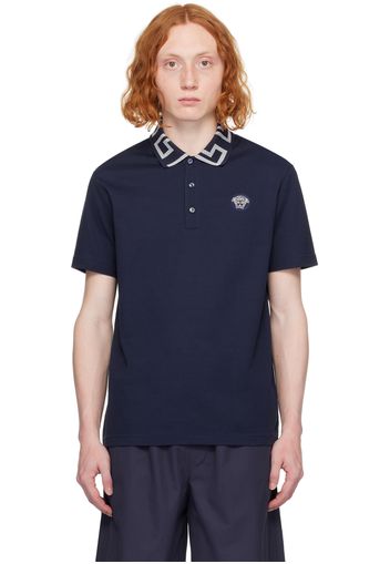 Versace Navy Greca Collar Polo