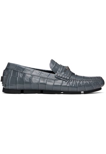 Versace Gray Medusa Croc-Effect Driver Loafers