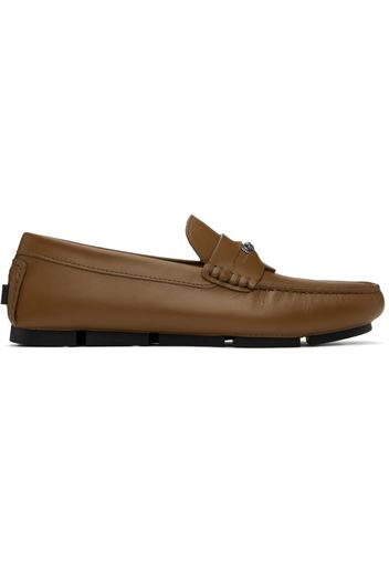 Versace Tan Medusa Biggie Suede Driver Loafers