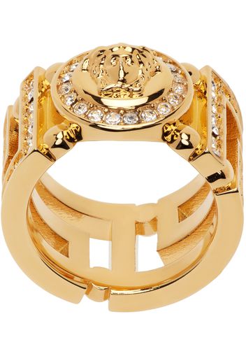 Versace Gold Crystal Medusa Greca Ring