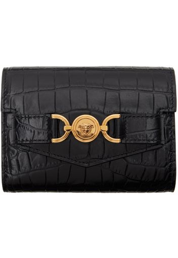 Versace Black Croc-Effect Medusa '95 Trifold Wallet