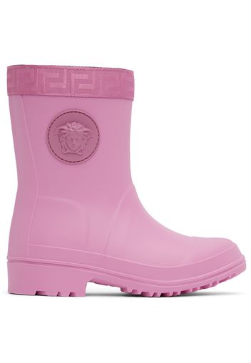 Versace Kids Pink Greca Rain Boots