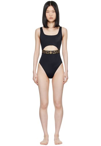 Versace Underwear Black Greca Border One-Piece Swimsuit