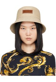 Versace Beige Logo Raffia Bucket Hat