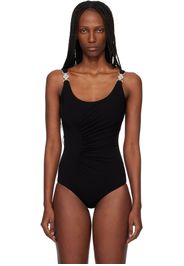 Versace Black Stretch Crêpe Jersey Draped Bodysuit