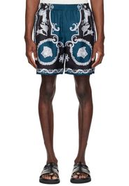 Versace Black & Navy Printed Silk Twill Slim Shorts