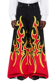 VETEMENTS Black & Red Fire Big Shape Jeans