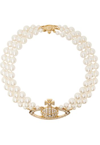 Vivienne Westwood White Three Row Pearl Bas Relief Necklace