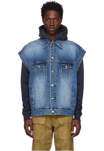 We11done Blue Oversized Trucker Denim Vest