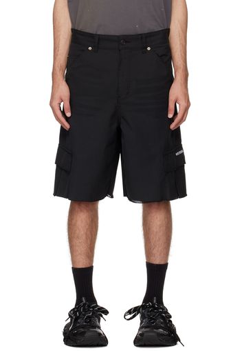 We11done Black Frayed Cargo Shorts