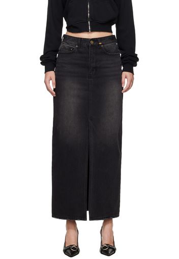 We11done Black Washed Denim Maxi Skirt