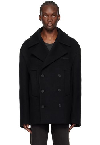 We11done Black Wool Double-Breasted Peacoat