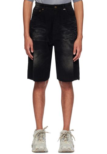 We11done Black Washed Raw Edge Shorts