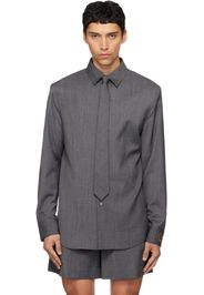 We11done Gray Wool Tie Shirt