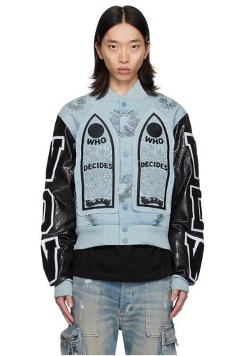 Who Decides War SSENSE Exclusive Blue & Black Namesake Denim Bomber Jacket