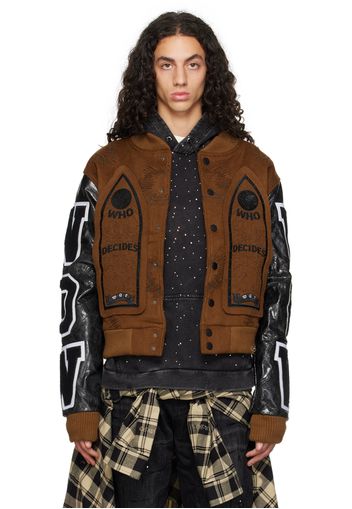 Who Decides War SSENSE Exclusive Brown Namesake Varsity Bomber Jacket