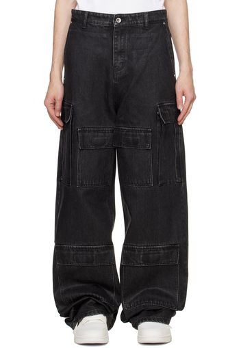 Who Decides War Black Waxed Denim Cargo Pants