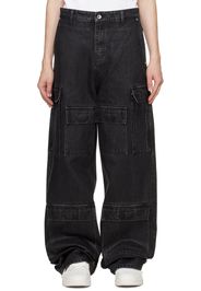 Who Decides War Black Waxed Denim Cargo Pants