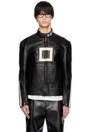 Wooyoungmi Black Band Collar Leather Jacket