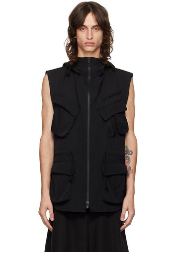 YOHJI YAMAMOTO Black Gabardine Hooded Vest