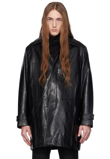 Youth Black Buttoned Faux-Leather Coat