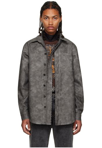 Y/Project Gray Hook-Eye Faux-Leather Shirt