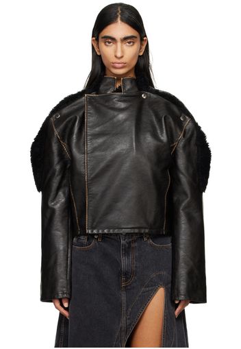 Y/Project Brown Collapsed Shoulder Faux-Leather Jacket