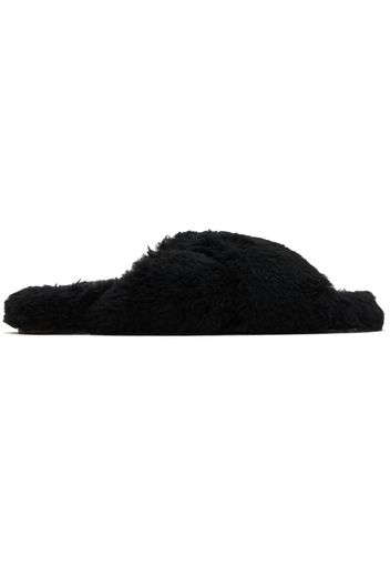 Yves Salomon Black Curly Merino Slippers