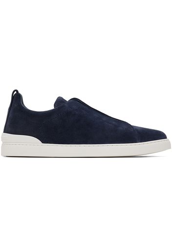 ZEGNA Blue Suede Triple Stitch Sneakers