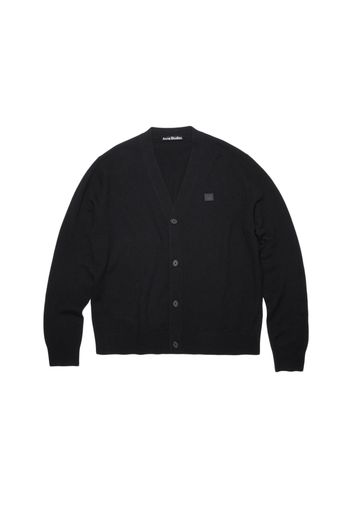 Acne Studios Wool Face Patch V Neck Cardigan Sweater Black