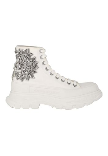 Alexander McQueen Crystal Embellished Tread Slick Boots White (Women's)