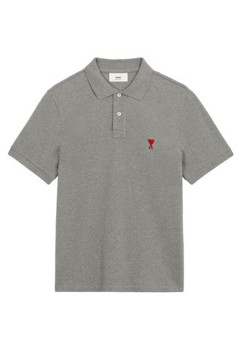 Ami Paris Ami De Coeur Embroidered Polo Shirt Heather Grey/Red