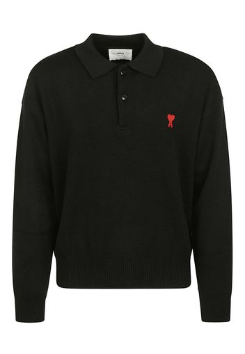 Ami Paris Logo Wool Poloshirt Black/Red