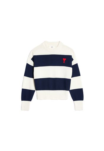 Ami Paris Ami De Coeur Sweater with Rugby Stripes Naut Blue/Nat White/Red