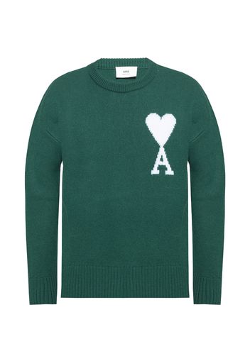 Ami Paris Ami De Coeur Merino Wool Oversized Crewneck Sweater Green/White