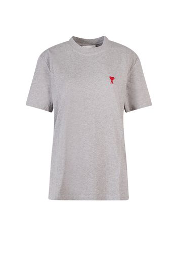 Ami Paris Embroidered Logo Mens Cotton T-shirt Grey