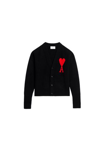 Ami Paris Ami De Coeur Felted Merino Wool Cardigan Black/Red