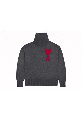 Ami Paris Red Ami De Coeur Sweater Heather Grey/Red