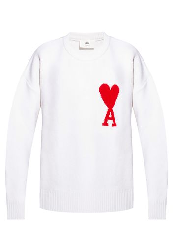 Ami Paris Ami De Coeur Merino Wool Oversized Crewneck Sweater White/Red