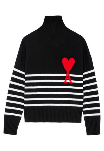 Ami Paris Ami De Coeur Striped Funnel Neck Oversize Sweater Black/White/Red