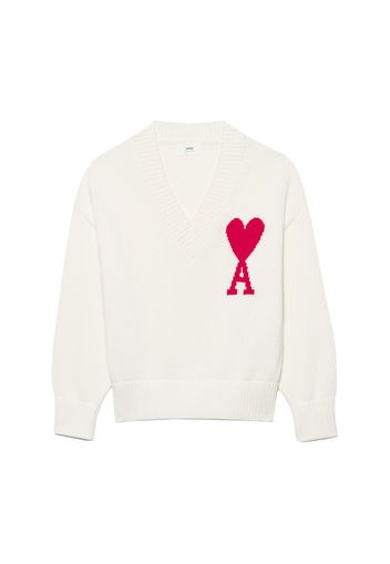 Ami Paris Ami De Coeur V Neck Sweater White