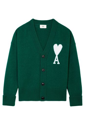 Ami Paris Ami De Coeur Merino Wool Oversize Cardigan Green/White