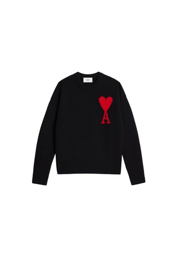 Ami Paris Ami De Coeur Intarsia-knitted Felted Merino Wool Crewneck Oversized Sweater Black/Red