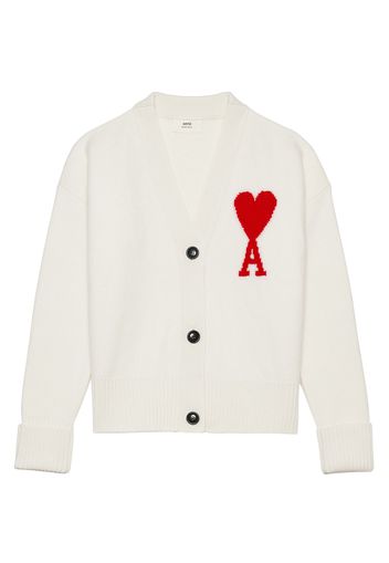 Ami Paris Ami De Coeur Merino Wool Oversize Cardigan White/Red