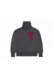 Ami Paris Red Ami De Coeur Sweater Heather Grey/Red